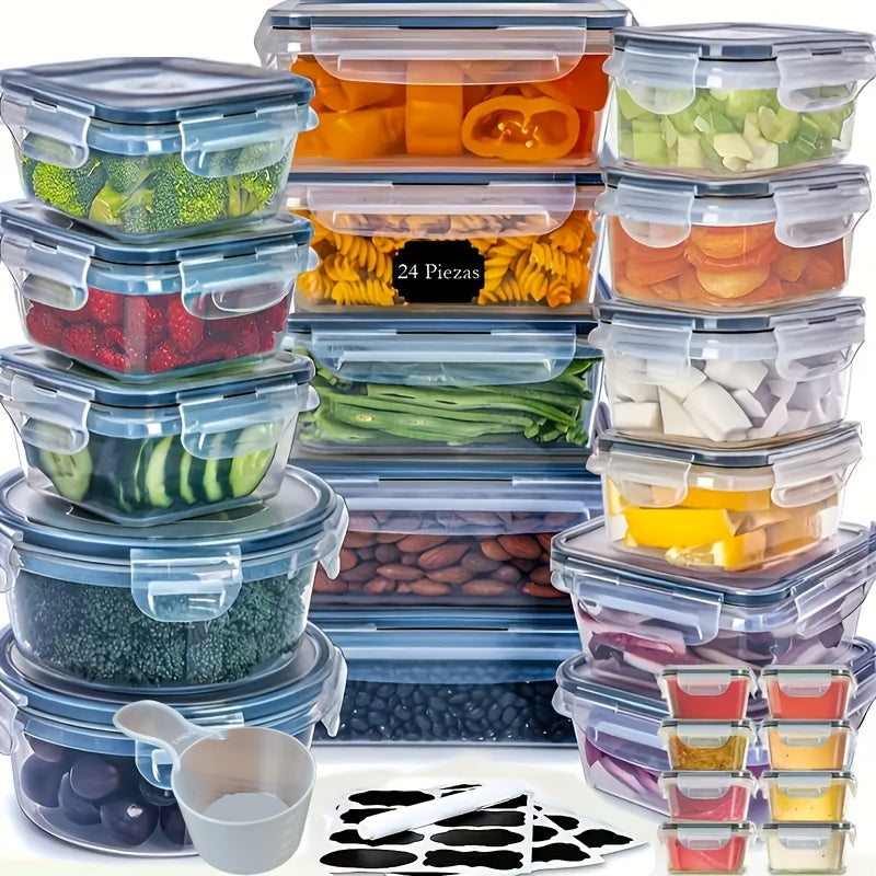 Airtight Food Storage Containers Set with Easy-Snap Lids – BPA-Free Reusable Meal Prep & Pantry Organizers with Labels & Marker, Stackable Kitchen Storage for Snacks Lunch Dry Goods, 24 or 48 Piece