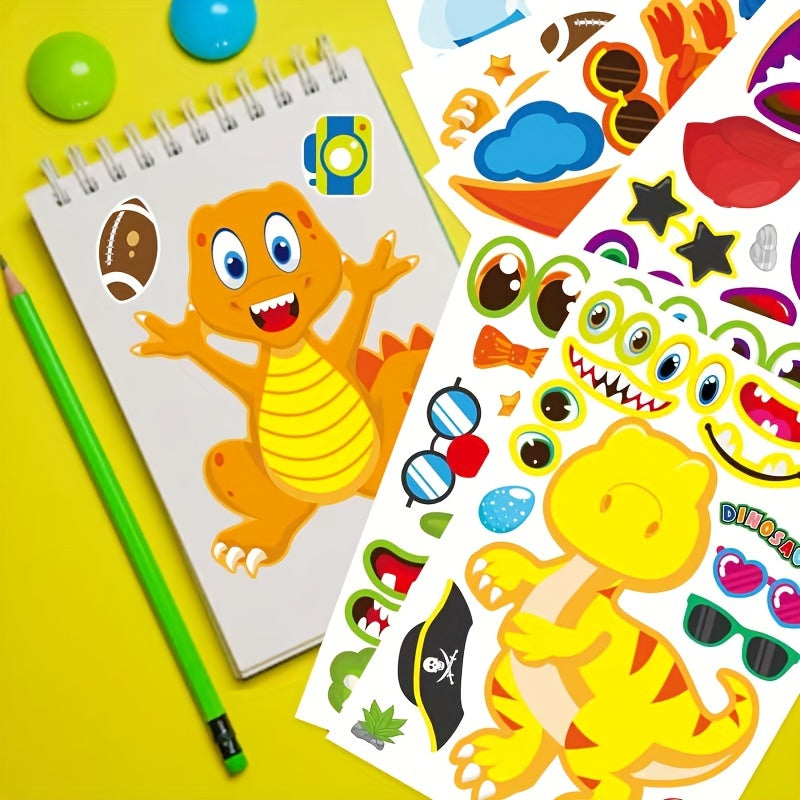 18 Sheets Dinosaur Make-a-Face Stickers for Kids – DIY Dinosaur Sticker Activity Sheets, Fun Craft Party Favors & Supplies for Dinosaur Themed Birthday Party, Goodie Bag Fillers for Boys & Girls