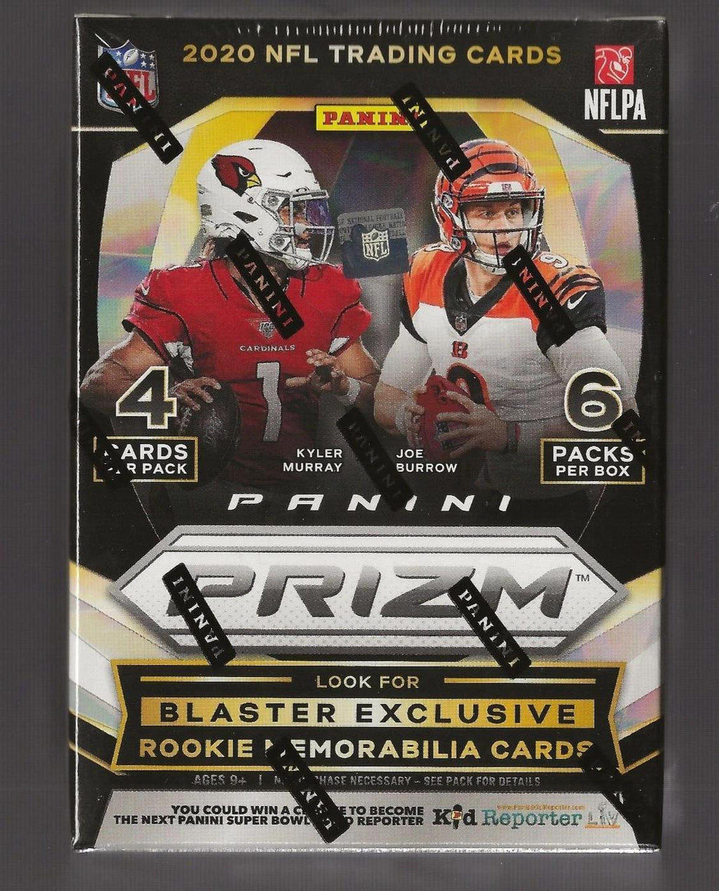 2020 Panini Prizm NFL Football Blaster Box - 5 Exclusive Lazer Prizms, 1 Memorabilia Card, 3 Rookie Cards - Burrow, Herbert, Hurts, Jefferson, Love - 6 Packs, 24 Cards Total