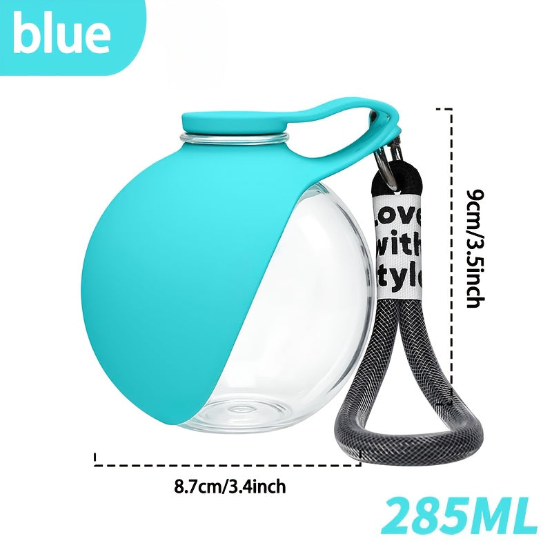 Portable Pet Water Bottle with Anti-Drop Lanyard – Leak-Proof Spherical Transparent Travel Drinking Bottle for Dogs & Cats, Aesthetic Sea Salt Blue Design, Lightweight Outdoor Hydration Accessory