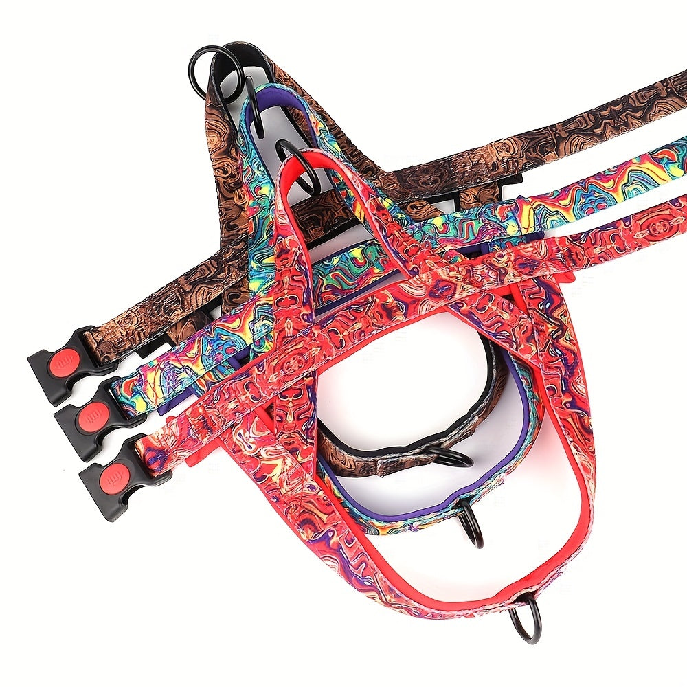 No-Pull Dog Harness Vest & Leash Set for Medium Large Dogs – Padded Nylon Adjustable Safety Vest with Durable Leash for Bulldog Boxer Pitbull, Sizes S M L, Purple Black Red, All-Day Comfort Walking