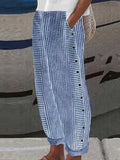 Women's Striped Straight Leg Casual Trousers – Classic Western Style Spring Summer Pants with Pockets for Everyday & Smart Casual Wear