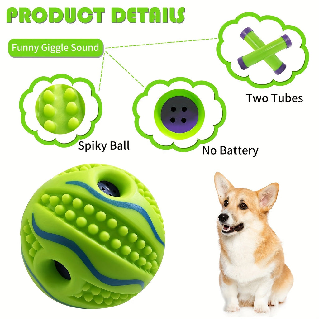Spiky Rolling Sound Ball Dog Toy 3.94" - Interactive Funny Sounds Teeth Cleaning Herding Ball, Training Play Toy for Medium Large Dogs, Durable Rubber Sensory Ball with Squeaky Noise