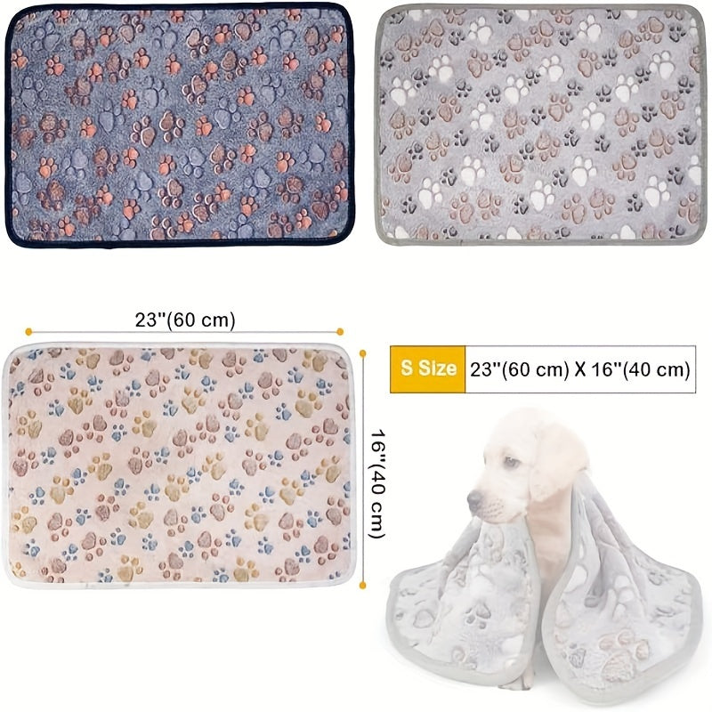 Pet Blanket 3 Pack - Soft Warm Coral Velvet Dog & Cat Blanket with Cute Dog Footprint Pattern, Cozy Plush Throw Blanket for Pets, Ideal for Sofa Bed Crate & Travel, Thoughtful Pet Gift