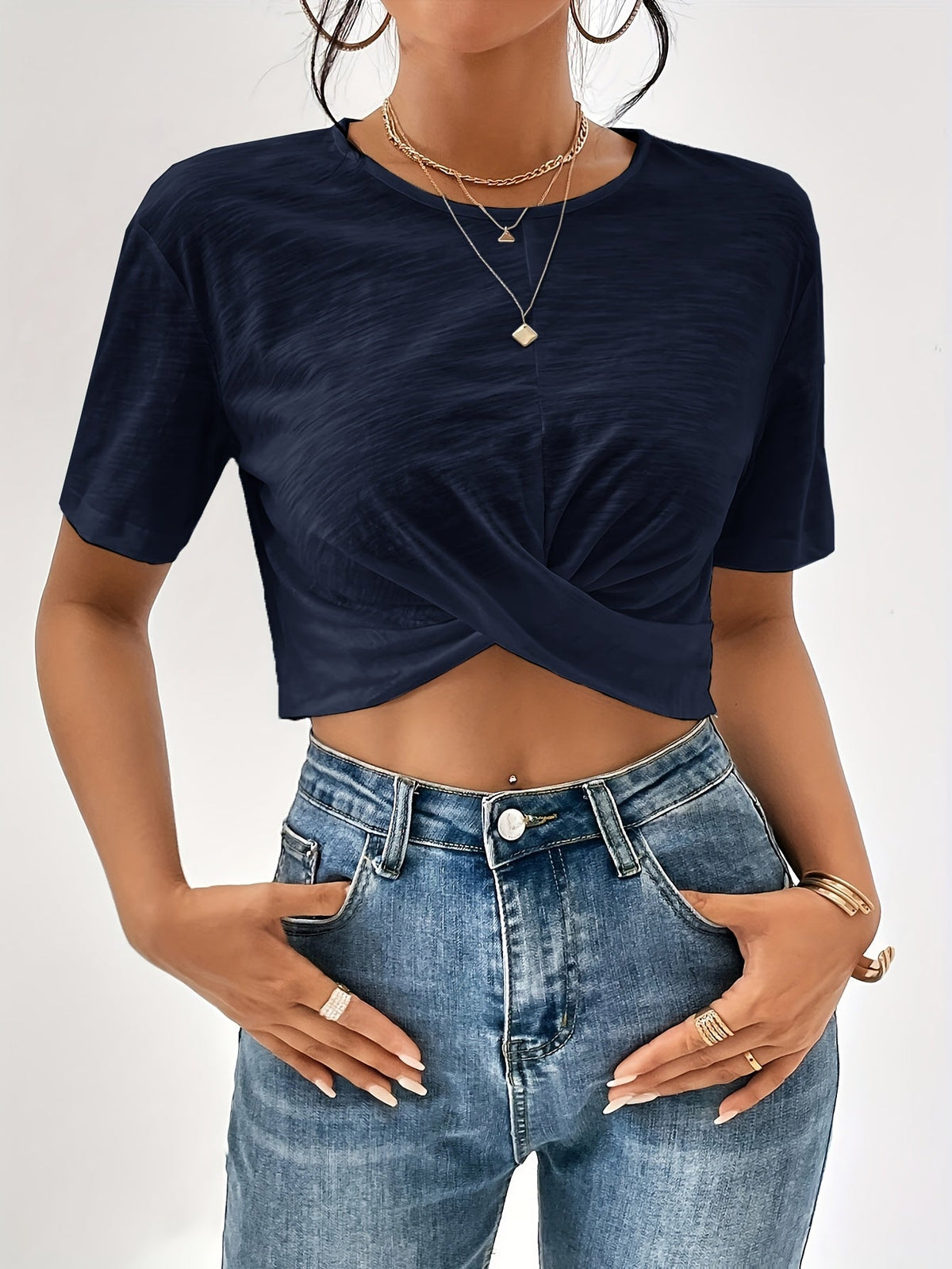 Women's Twist Front Crop Top Short Sleeve T-Shirt Solid Color Casual Summer Tops Cute Streetwear XS-XXL 8 Colors