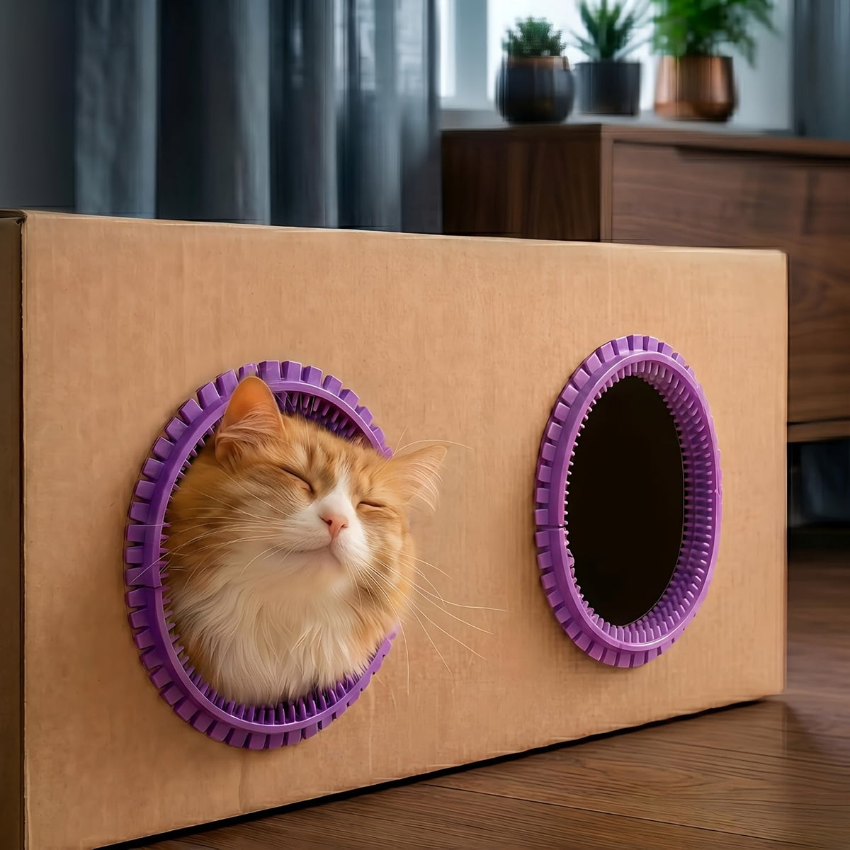 Cat Self Groomer Arch - Self-Grooming Massage Brush for Indoor Cats & Kittens, Attaches to Cardboard Boxes & Cat Tunnels, DIY Cat Furniture Accessory, Interactive Enrichment Toy, Stimulates Natural Rubbing Behavior