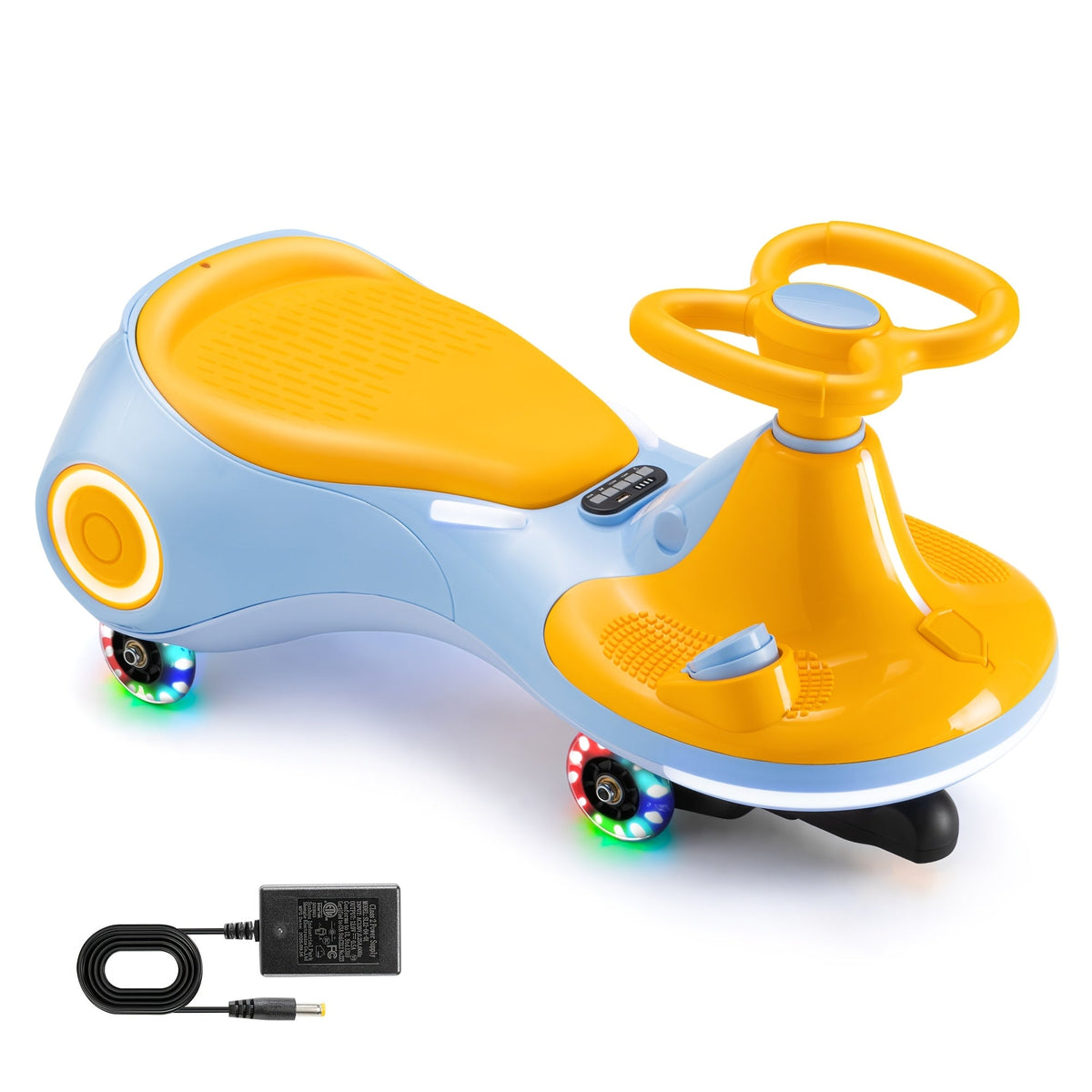 2-in-1 Rechargeable Ride-On Wiggle Car Pedal-Operated Swing Toy 2 Speeds Anti-Rollover Flashing Wheels 130 Lbs Capacity Kids Ages 3 and Up Birthday Christmas Halloween Gift Purple Yellow Red