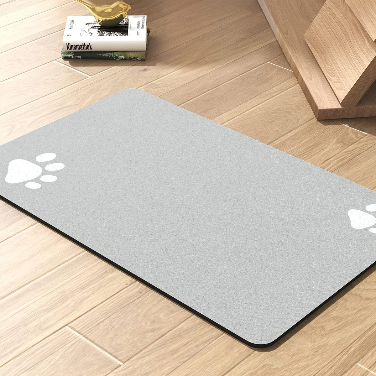 Paw Print Pet Feeding Mat — Quick-Dry Absorbent Rubber Bowl Mat for Dogs & Cats, Non-Slip Stain-Resistant Easy-Clean Feeding Pad | Home Decor Gift