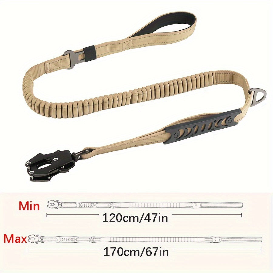 Tactical Dog Collar and Heavy Duty Elastic Leash Set for Medium Large Dogs - High Strength Metal Buckle Nylon Dog Collar, Stretchable Bungee Dog Leash, Outdoor Training Walking Gear