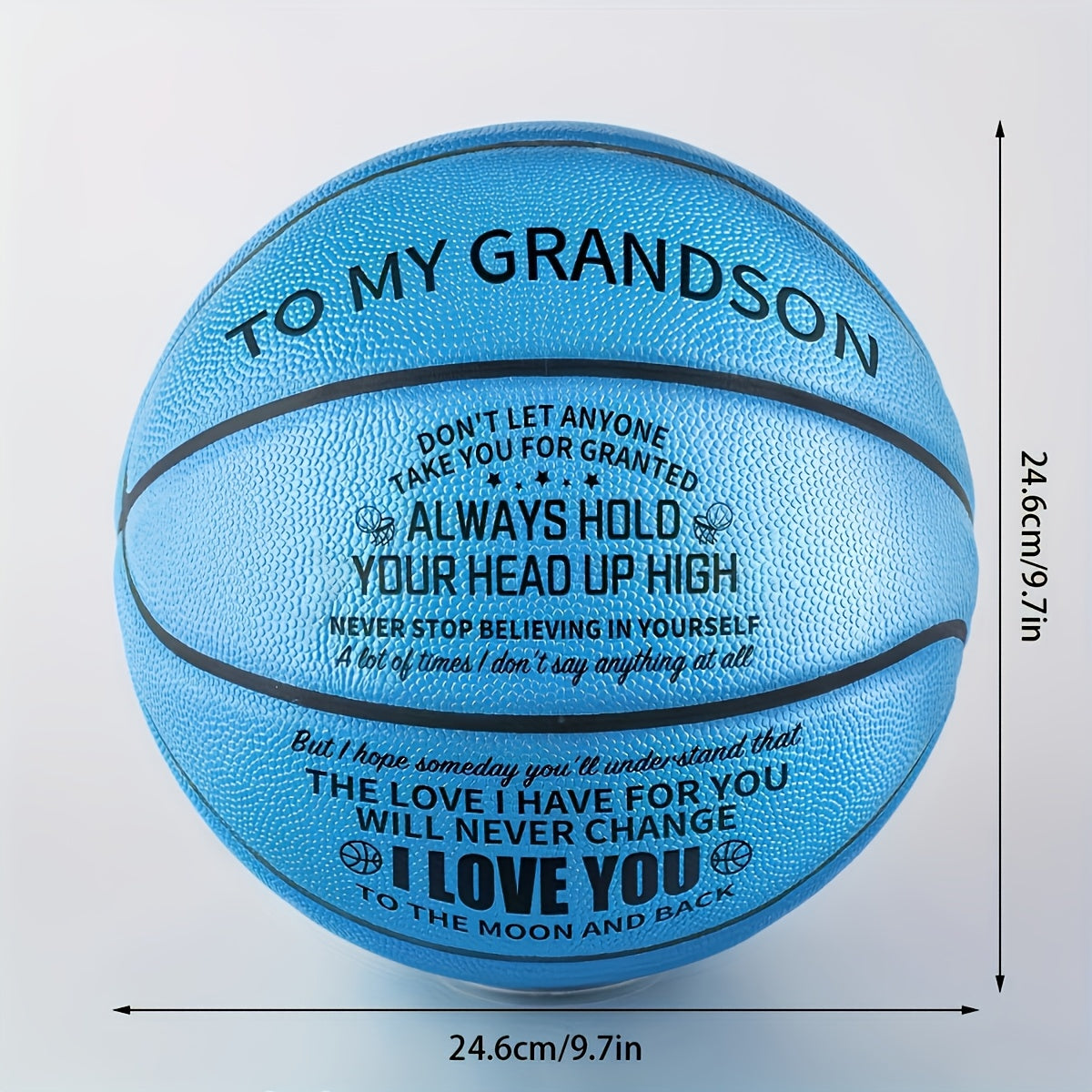 Engraved Basketball for Grandson & Son – Personalized Inspirational Size 7 Basketball with Pump, Motivational Gift for Birthday Christmas Anniversary, Blue Red Gold Black