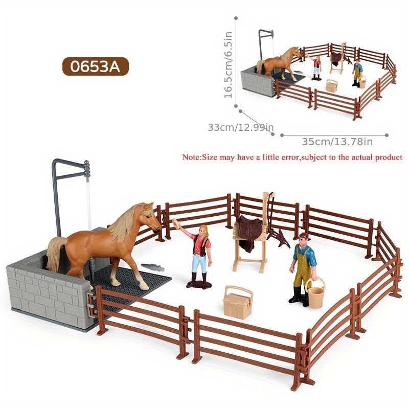 Deluxe Farm Ranch Playset with Stable & Horses – PVC Horseback Riding Scene with Rider, Horses, Fence & Cowboy Accessories | Kids Pretend Play Toy for Boys & Girls | Christmas Birthday Gift