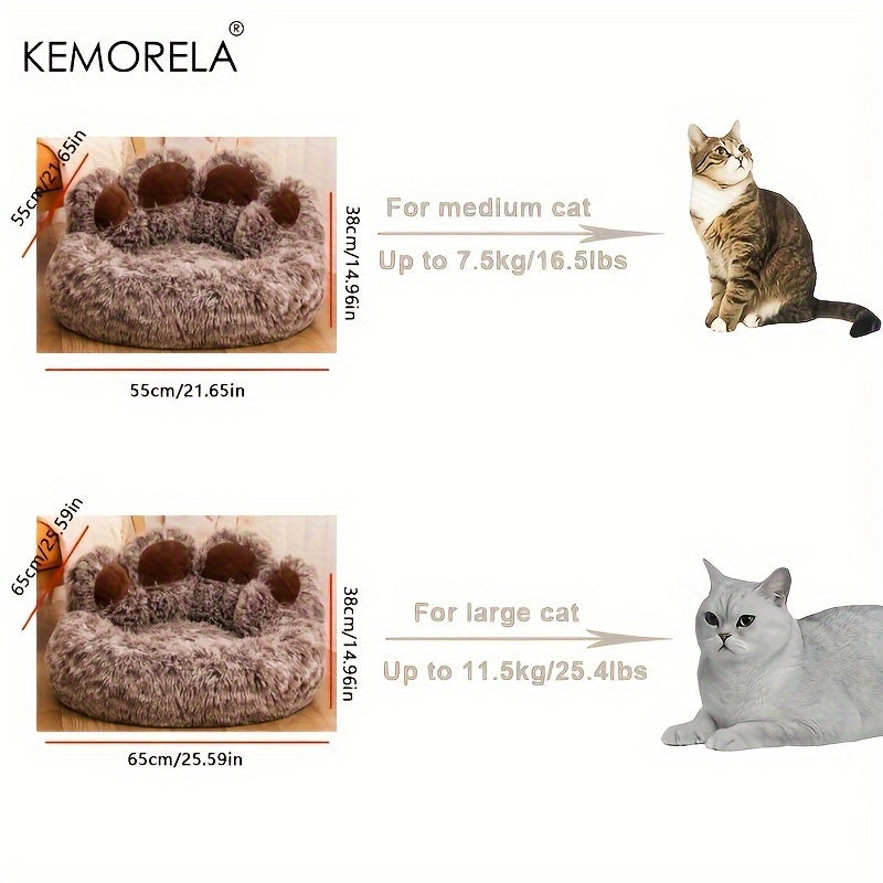 Bear Paw Plush Pet Bed with Non-Slip Bottom - Soft Cozy Cat & Dog Bed for Small Pets, Cute Animal-Themed Design, Warm Polyester Fill, Perfect Indoor Pet Sleeping Mat & Home Decor