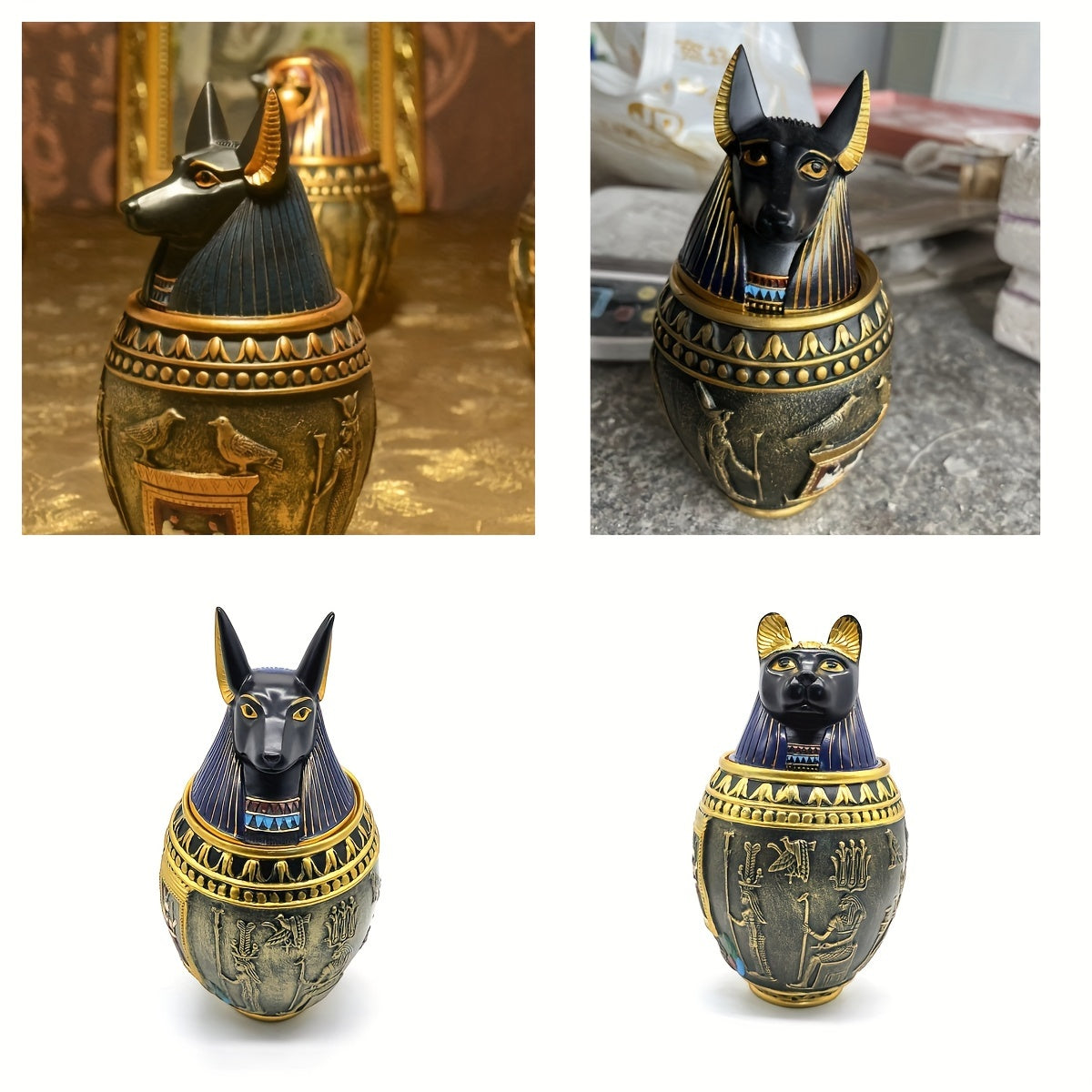 Anubis Egyptian Resin Pet Memorial Urn & Storage Jar – Ancient Pharaoh Guardian Cat God & Dog Statue, Decorative Keepsake Urn for Ashes, Home Decor Sculpture & Funeral Collectible, 2 Styles