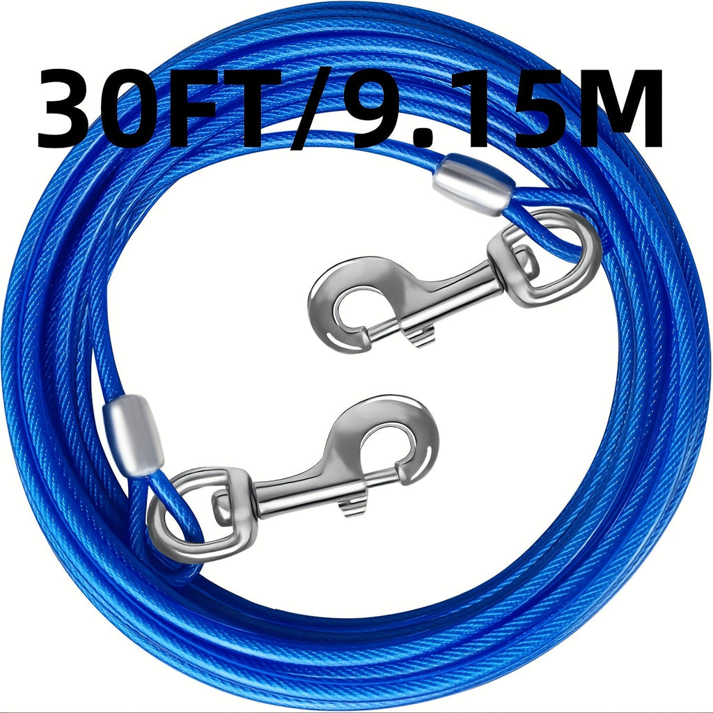 Dog Tie Out Cable for Yard – Heavy Duty Steel Wire Runner 10/15/20/30 FT with Durable Clips, Outside Dog Lead for Large Dogs Up to 165 lbs, Blue