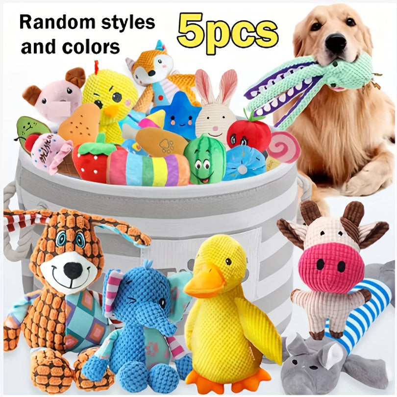 Small Dog Chew Toys 5pcs Plush Set - Dental Cleaning Puppy Chew Toys for Small Dogs, Random Styles & Colors, Cute Variety Pack Toy Bundle
