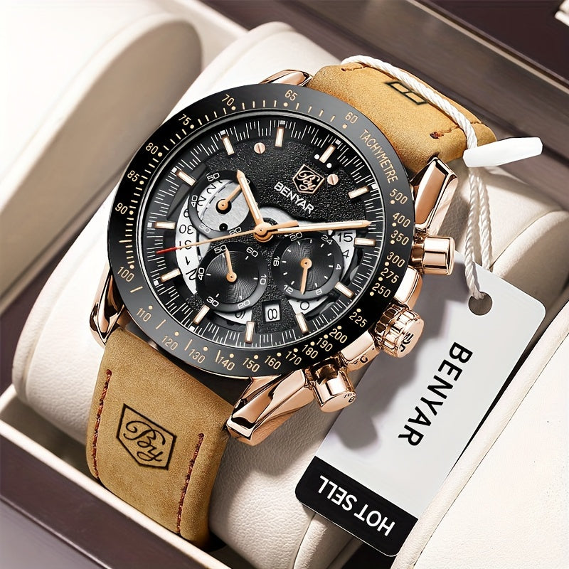 BENYAR Men's Analog Quartz Chronograph Watch Luminous Big Face Dial – Business Sport Casual Designer Dress Wristwatch, Elegant Gift for Men Boyfriend Dad Husband Birthday Anniversary