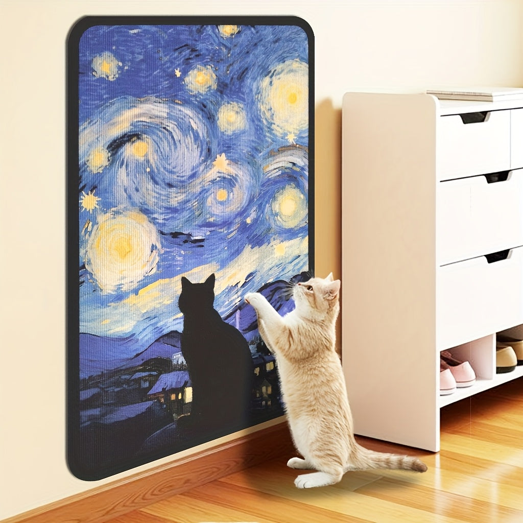 Cat Scratching Mat Self-Adhesive – Durable Sisal Scratch Pad for Indoor Cats to Sharpen Claws & Play, 20x31.5 Inch Large Cat Scratcher Board, Starry Sky / Pearl Cat / Sunflower Designs, Interactive Cat Toy