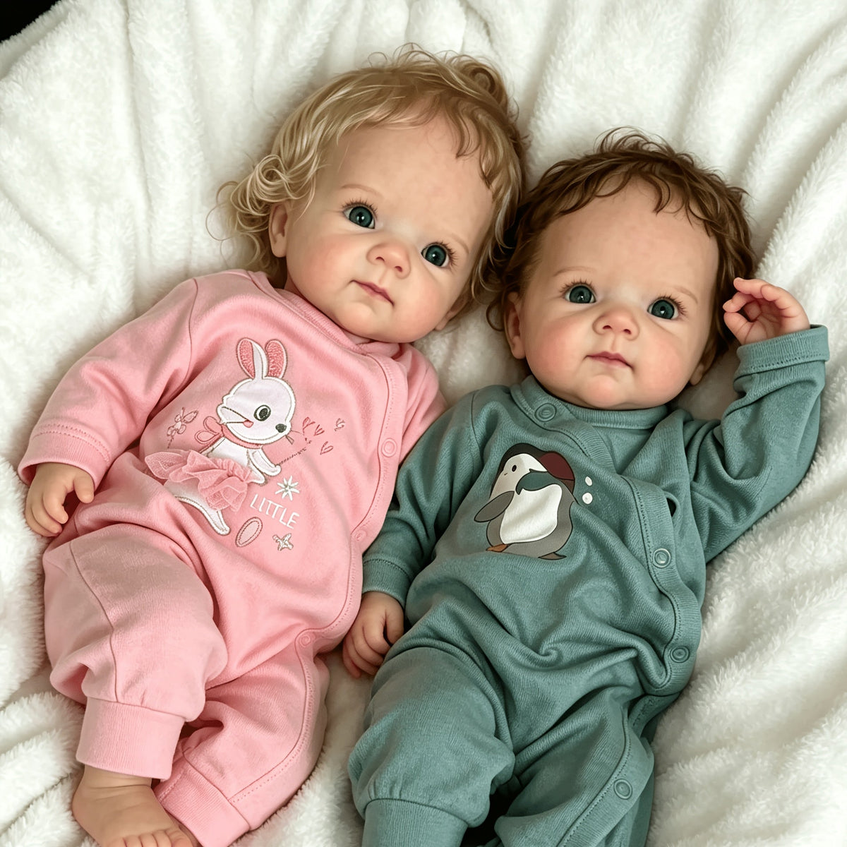 Lifelooking 18-Inch Reborn Baby Twins Set – Realistic Newborn Dolls with Soft Full Vinyl Body, Implanted Curly Hair, Pacifiers, Diapers & Birth Certificates, Role Play Gift for Kids Ages 3+