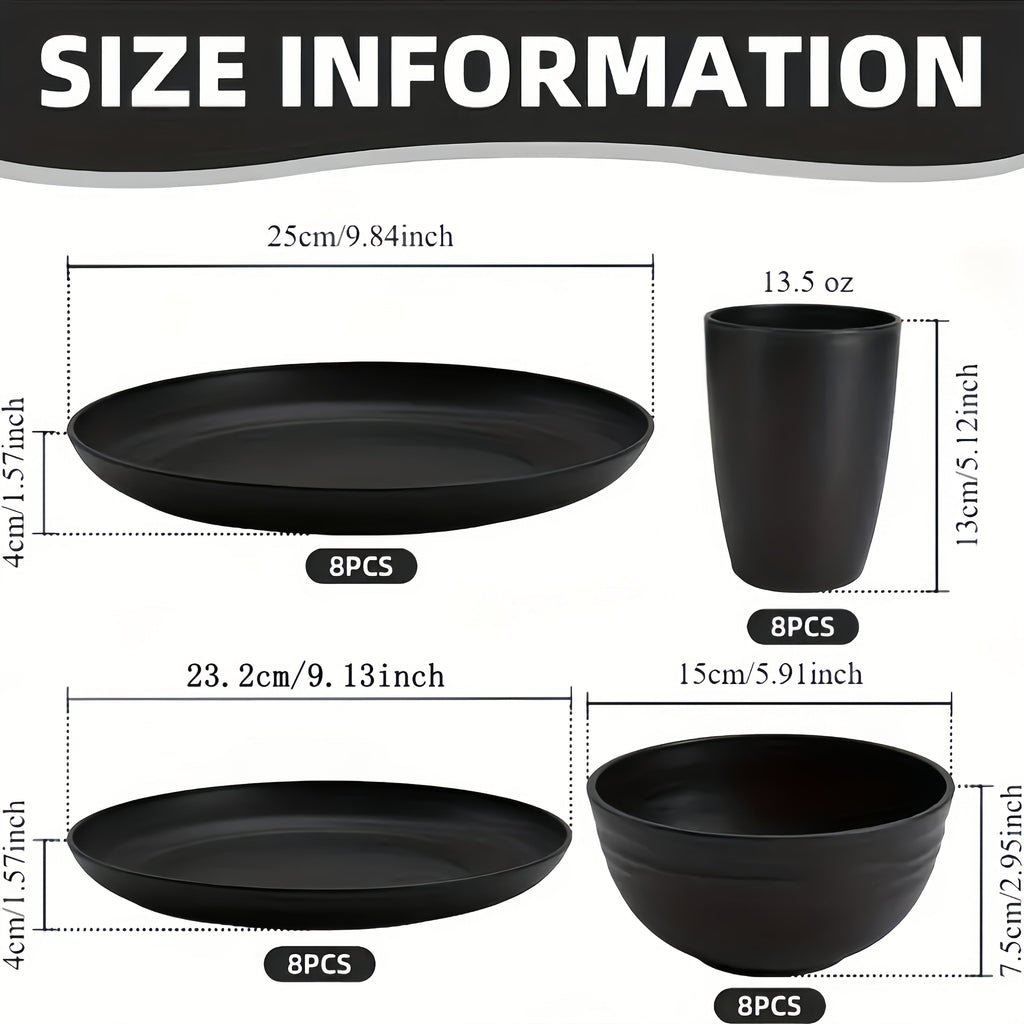 Wheat Straw Dinnerware Set 16 or 32 Piece Unbreakable Lightweight Dish Set with Dinner Plates Dessert Plates Bowls and Cups Dishwasher Microwave Safe Modern Kitchen Tableware Gift for Thanksgiving Christmas
