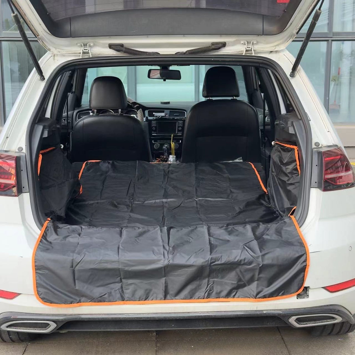 SUV Dog Trunk Mat & Cargo Liner - Waterproof Pet Car Mat for SUVs, Trucks & Vans, Dirt-Proof Dog Seat Cover for Trunk, Non-Slip Outdoor Vehicle Pet Mat 70.87x105in, Black with Orange Edge