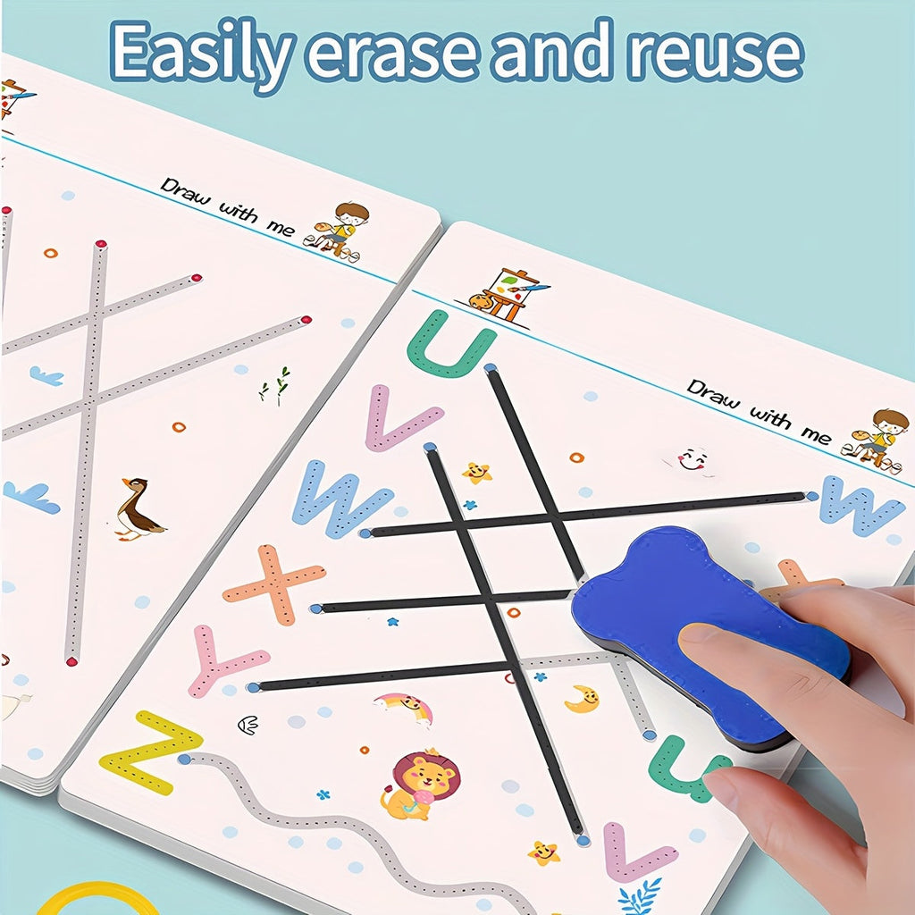 Reusable Handwriting Practice Books for Kids Ages 3-8 4-Book Set 128 Pages Pen Control Letters and Numbers Workbook with 4 Pens and Eraser Homeschool and Classroom Supplies