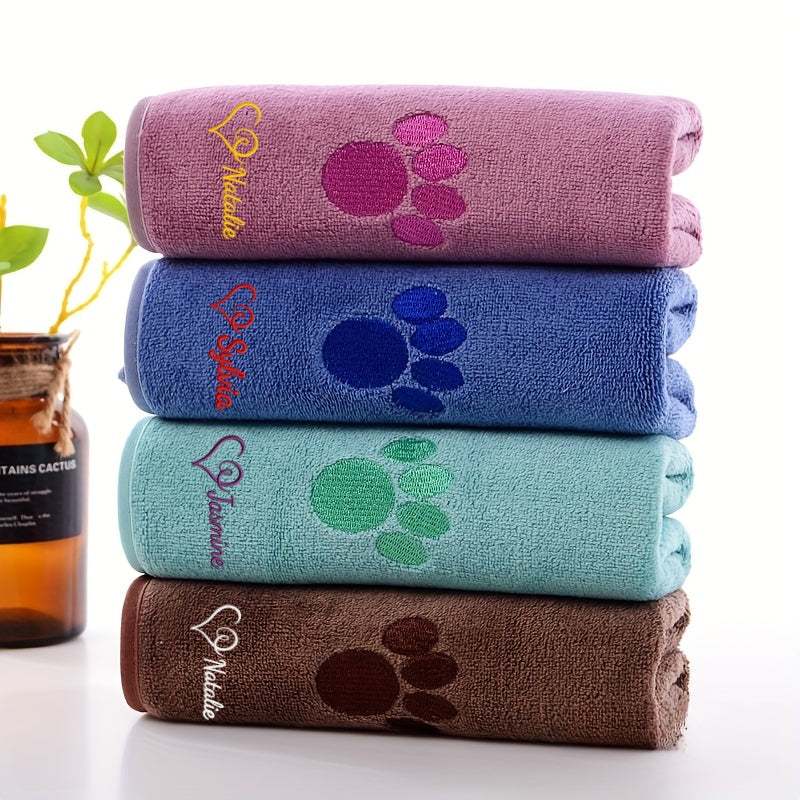 Personalized Pet Towel Custom Name Paw Print Embroidery Super Absorbent Bath Towel for Dogs Cats Puppies Kittens Bathing Swimming Grooming Gift Brown Purple Blue