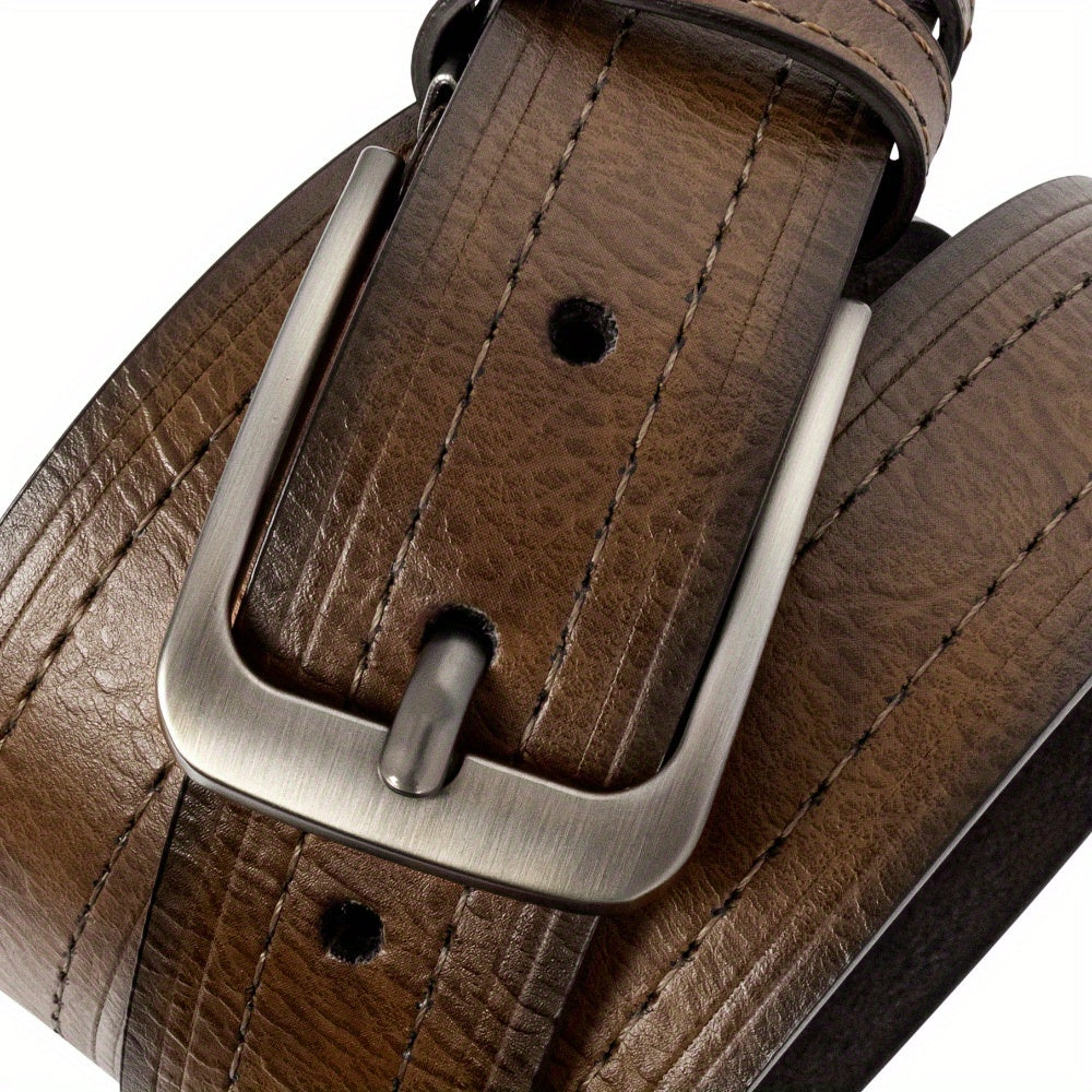 2-Pack Men's Genuine Cowhide Leather Belt with Gift Box – Adjustable Pin Buckle Classic Vintage Jeans Belt for Men, Sizes 30"-52"