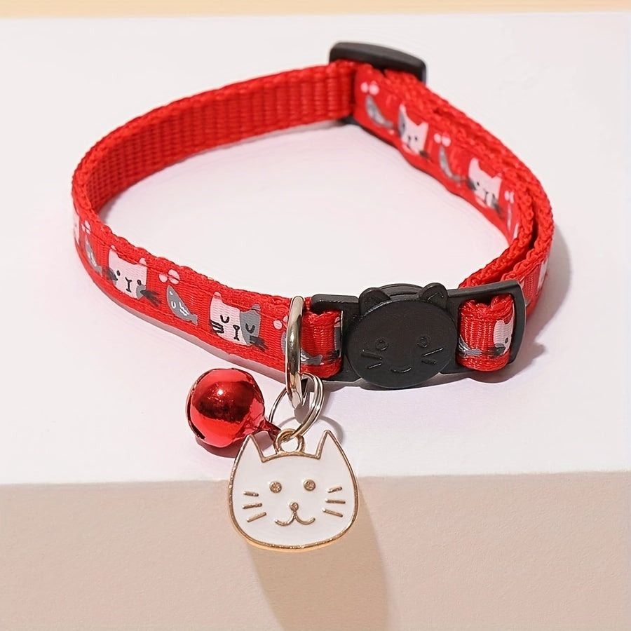Cat Collar with Cat Face Pendant & Anti-Choke Safety Clasp - Adjustable Breakaway Collar for Cats 7 Colors Red Pink Black Blue Purple Cute Cat Accessory Gift for Cat Lovers
