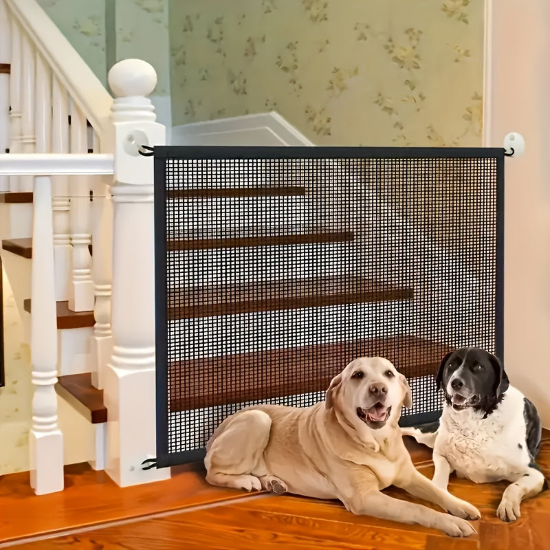 Foldable Pet Safety Gate for Dogs & Cats – No Drill Install, Adjustable Height, Mesh Barrier, Portable Lightweight Baby Gate for Stairs Doorways Hallways Indoor Home Use