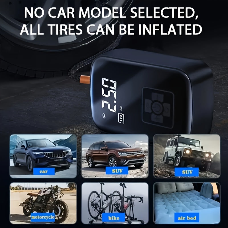 Portable Cordless Tire Inflator 150PSI Digital Display USB-C Rechargeable 4000mAh for Car Motorcycle Bike Ball