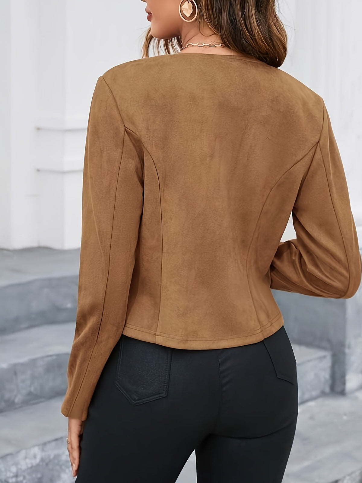 Women Cardigan Jacket Elegant Solid Color Long Sleeve Knit Open Front Casual Coat Spring Fall Outfit - Khaki Rust S M L XL XXL Lightweight Layering Piece