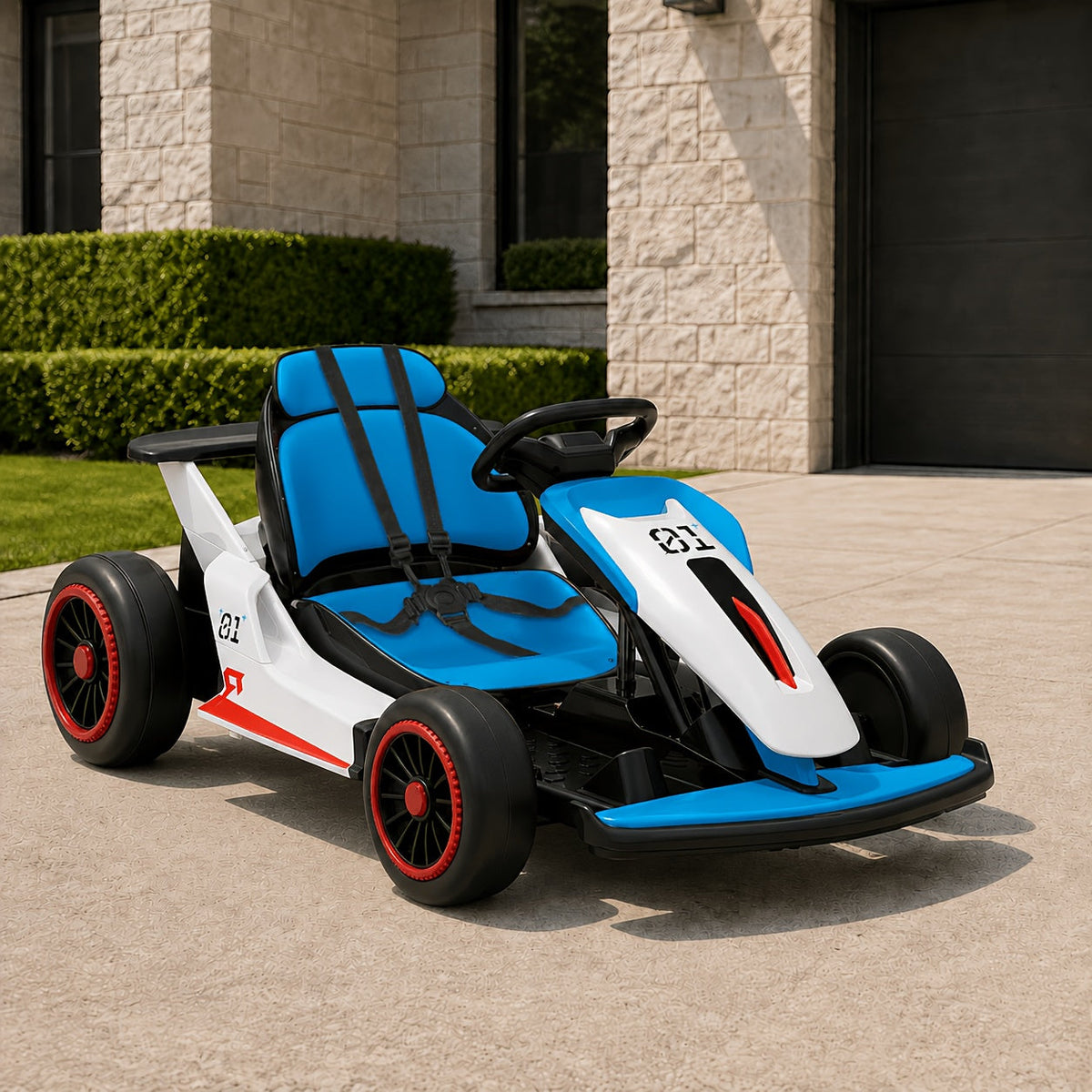 24V Electric Go Kart for Kids Ages 6+ with 360° Drift – Dual 180W Motors, 2 Speeds 3.1-5 MPH, 7Ah Battery, 5-Point Harness, Wireless Music & USB, 110 LB Capacity Racing Ride-On Car Gift