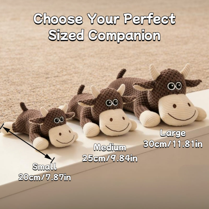 Cute Lazy Cow Plush Squeaky Dog Toy for Small to Medium Dogs – Soft Skin-Friendly Chew Toy with Built-In Squeaker, Teething & Dental Cleaning, Interactive Companion Toy, 2 Sizes