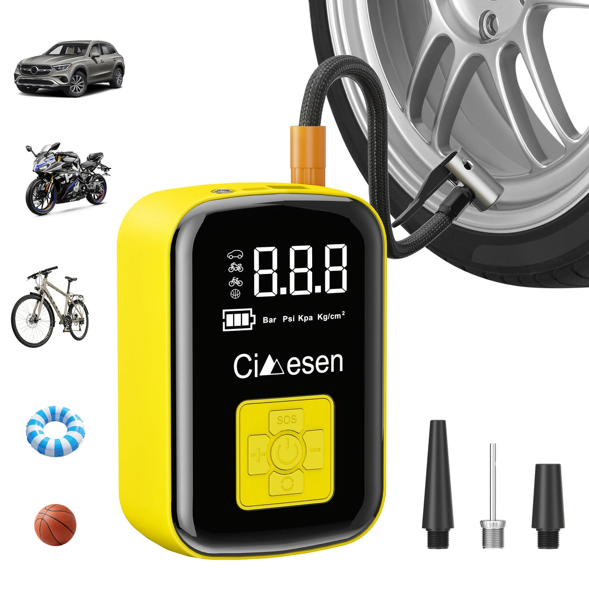 Portable Tire Inflator 100W Cordless Air Pump 4000mAh Battery 30-Second Inflation 5 Modes Digital PSI Display Type-C Charging LED Light Multi-Nozzle for Car Motorcycle Bicycle Ball