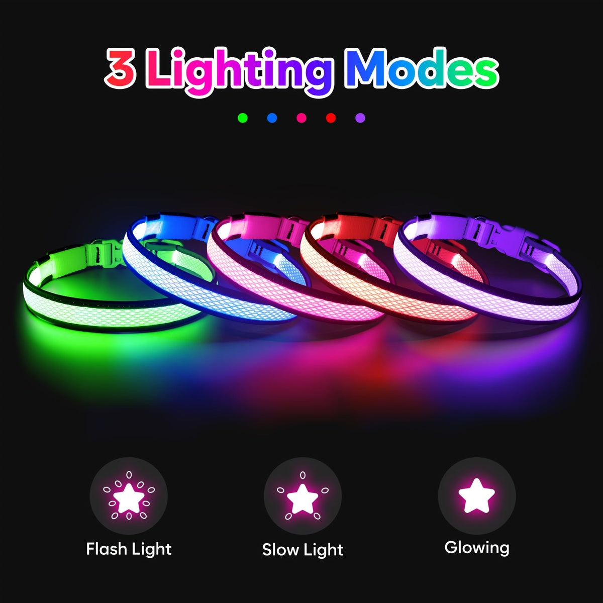 LED Dog Collar USB Rechargeable with 6 Color Lights - Adjustable Soft Mesh Safety Collar for Small Medium Large Dogs, Glowing Night Visibility Dog Collar for Nighttime Walking, Durable & Stylish