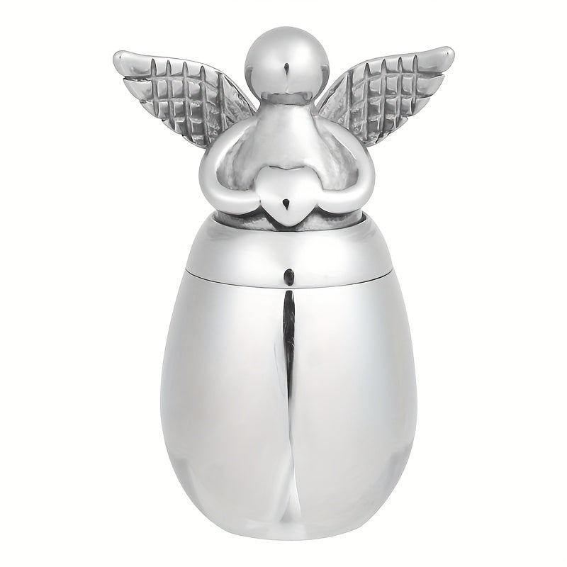 Small Keepsake Urn for Human Ashes – Mini Stainless Steel Angel Memorial Cremation Ash Jar, Sharing Urn for Loved Ones, Silver Finish