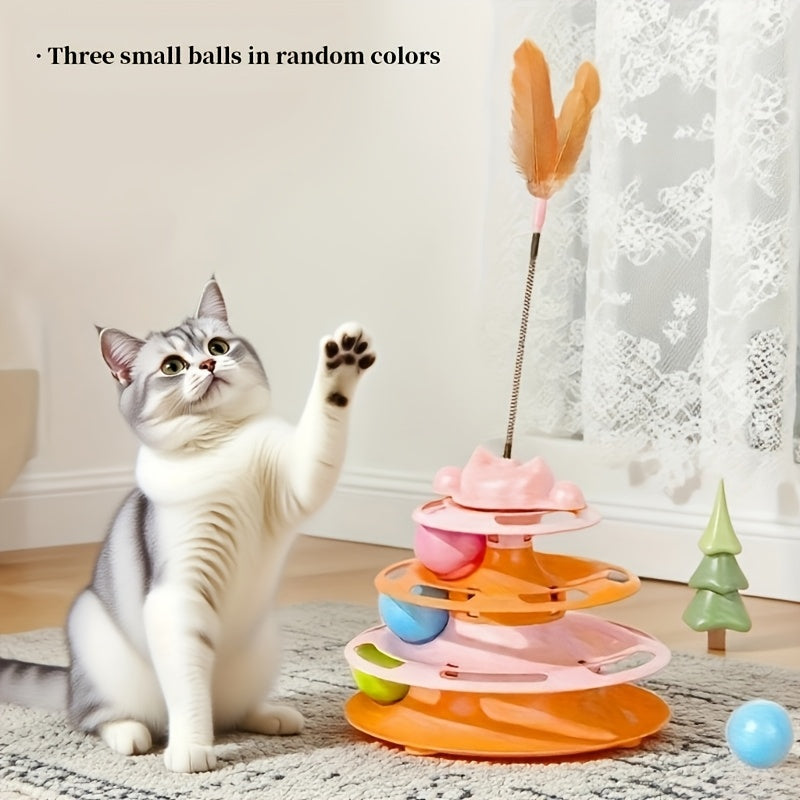 Feather Cat Carousel Toy Rotating Rolling Ball - Interactive Spinning Turntable Teasing Toy for Indoor Cats, Self-Entertainment Boredom Buster Cat Gift, No Battery Required, 3 Colors Light Green Blue Pink