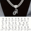 Initial Letter Necklace for Men & Women – Personalized A-Z Silver Cuban Chain with Heart Pendant, Hip Hop Style, 45cm / 17.71in, Perfect Gift for Sports Fans, Birthdays & Everyday Wear