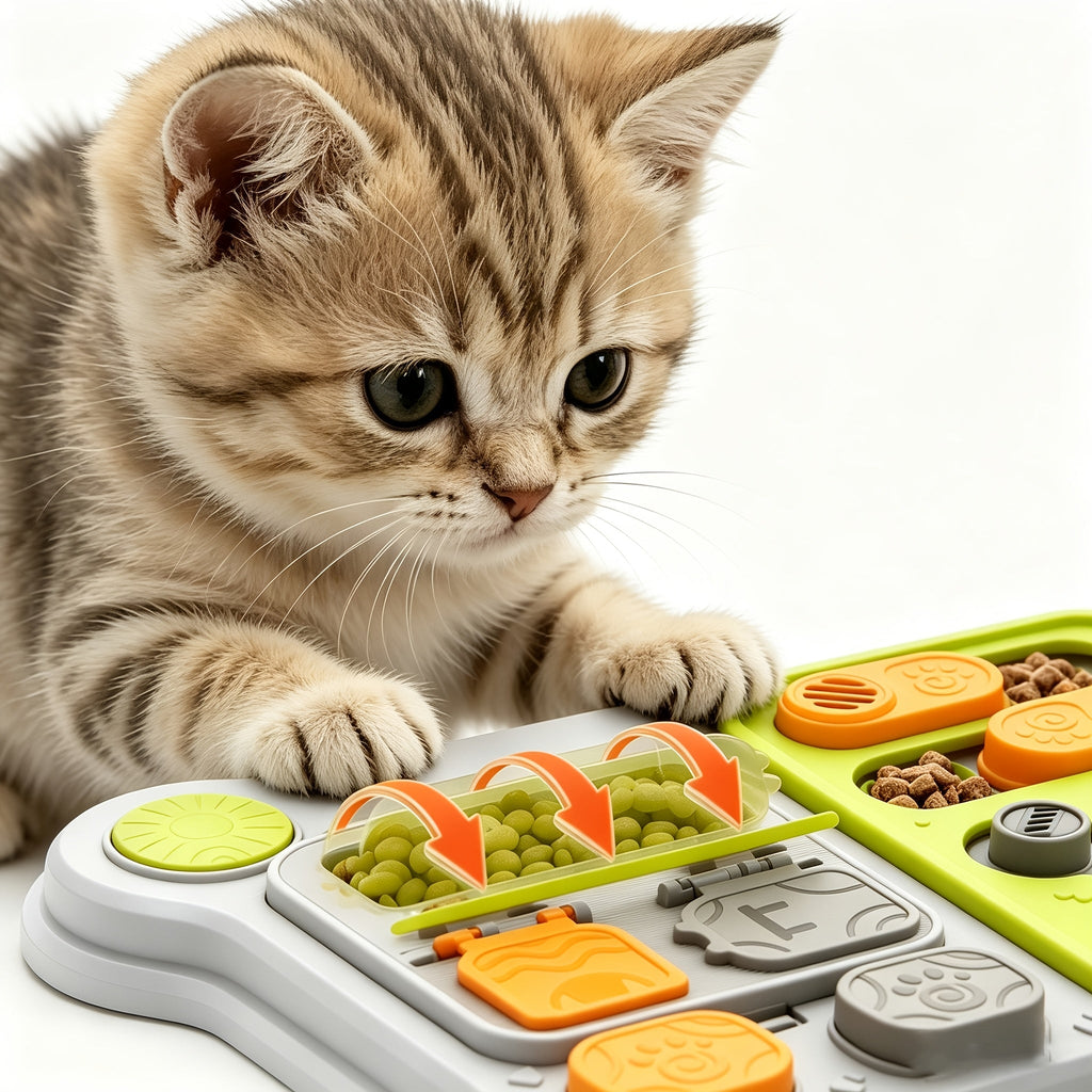 Cat Puzzle Slow Feeder Bowl – Interactive Brain Training Toy & Slow Feed Dish for Indoor Cats, Anti-Gulping IQ Enrichment Game, Dual-Purpose Entertainment & Feeding Accessory
