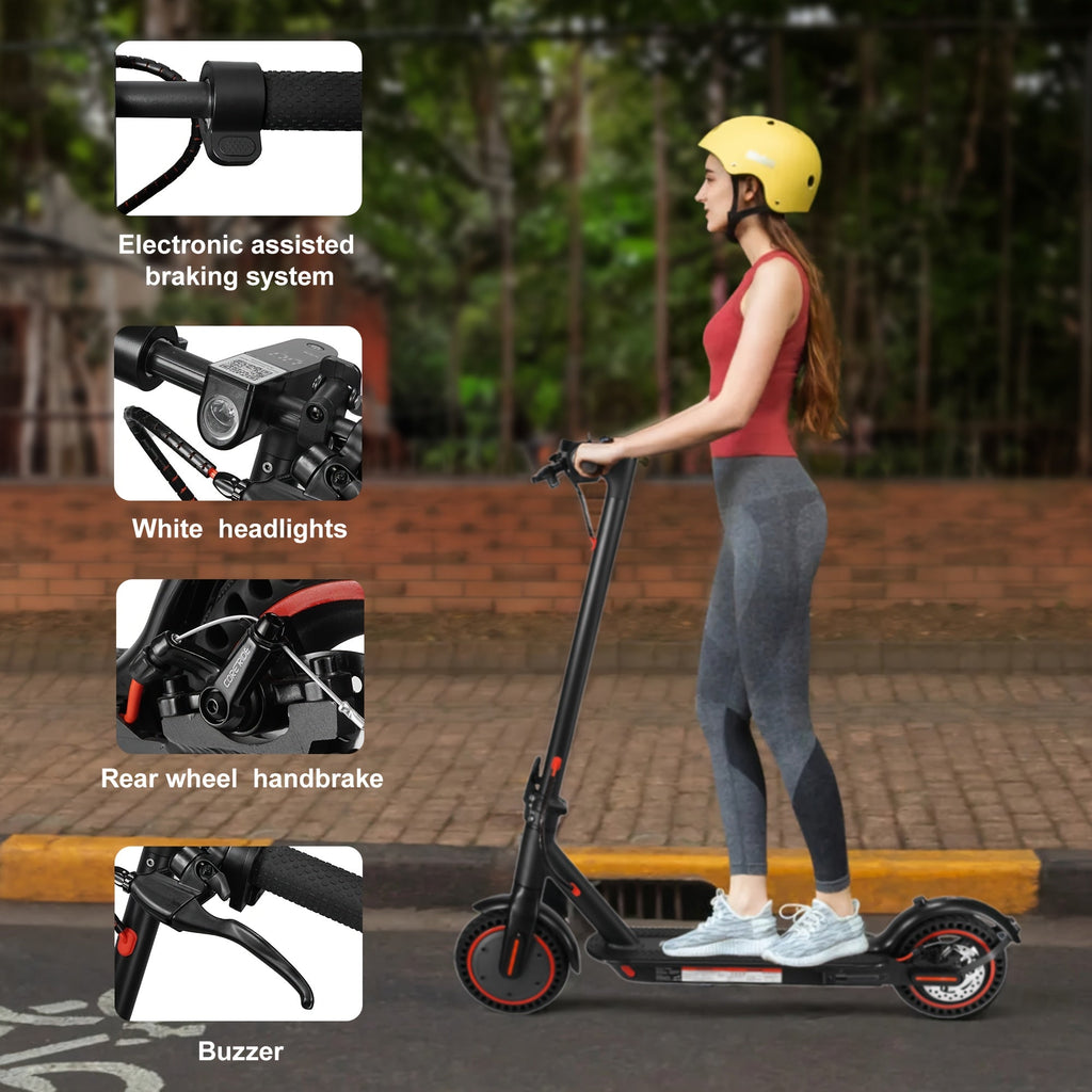 Foldable Adult Electric Scooter 350W Motor - 8.5 Inch Tires, Up to 21 Miles Range, 3 Speed Modes, LED Display, Front Headlight, High-Capacity Lithium Battery - Black (19 or 21 Mile Range)