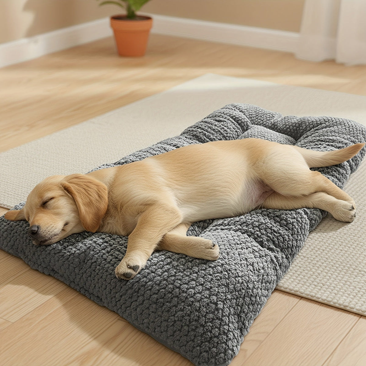 Extra Large Plush Dog Crate Pad Mattress - Thickened Ultra-Soft Polyester Dog Bed for Small Medium Large Dogs & Cats, Oversized Rectangular Kennel Mat with Reversible Pillow, Non-Slip Washable Pet Bed