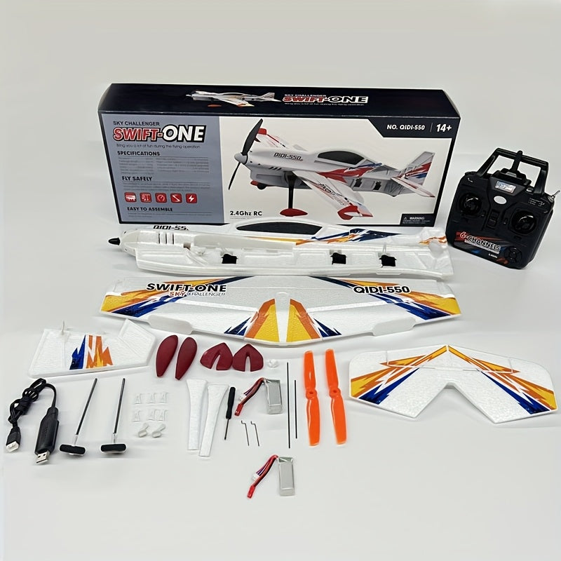 6CH RC Plane Brushless Motor Remote Control Aircraft One-Key Stunt Aerobatics RC Glider Airplane Toy for Beginners and Experienced Pilots with Two Batteries Included