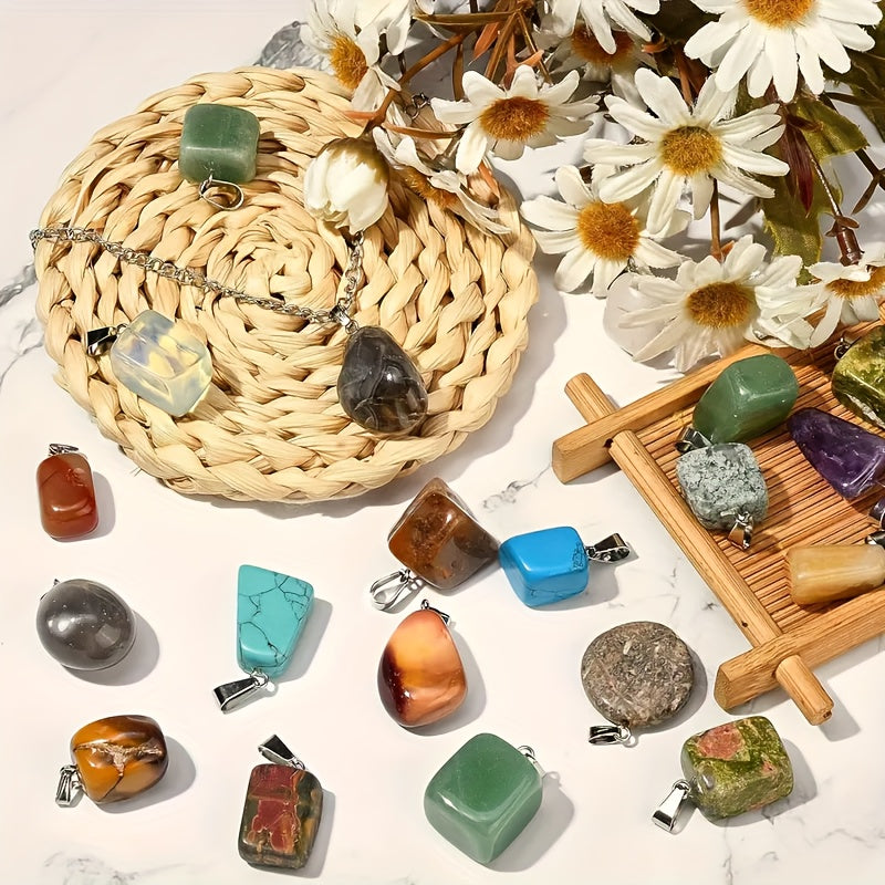 30 Pcs Natural Agate Stone Pendants for Jewelry Making – Irregular Boho Style, Mixed Colors, DIY Necklace & Bracelet Charms – Perfect for Crafters & Gift Giving