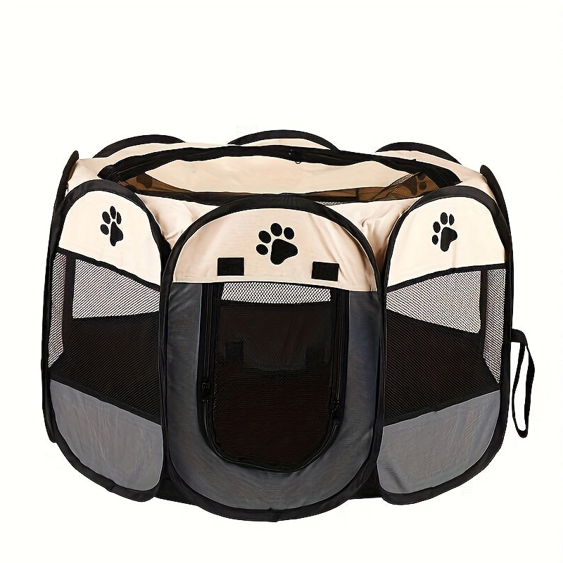 Folding Octagonal Pet Playpen Tent – Scratch-Resistant Oxford Cloth & Mesh Panel, Open Top Indoor Outdoor Cat Dog Puppy Crate, Large Space Portable Collapsible Pet Fence House for Travel & Storage