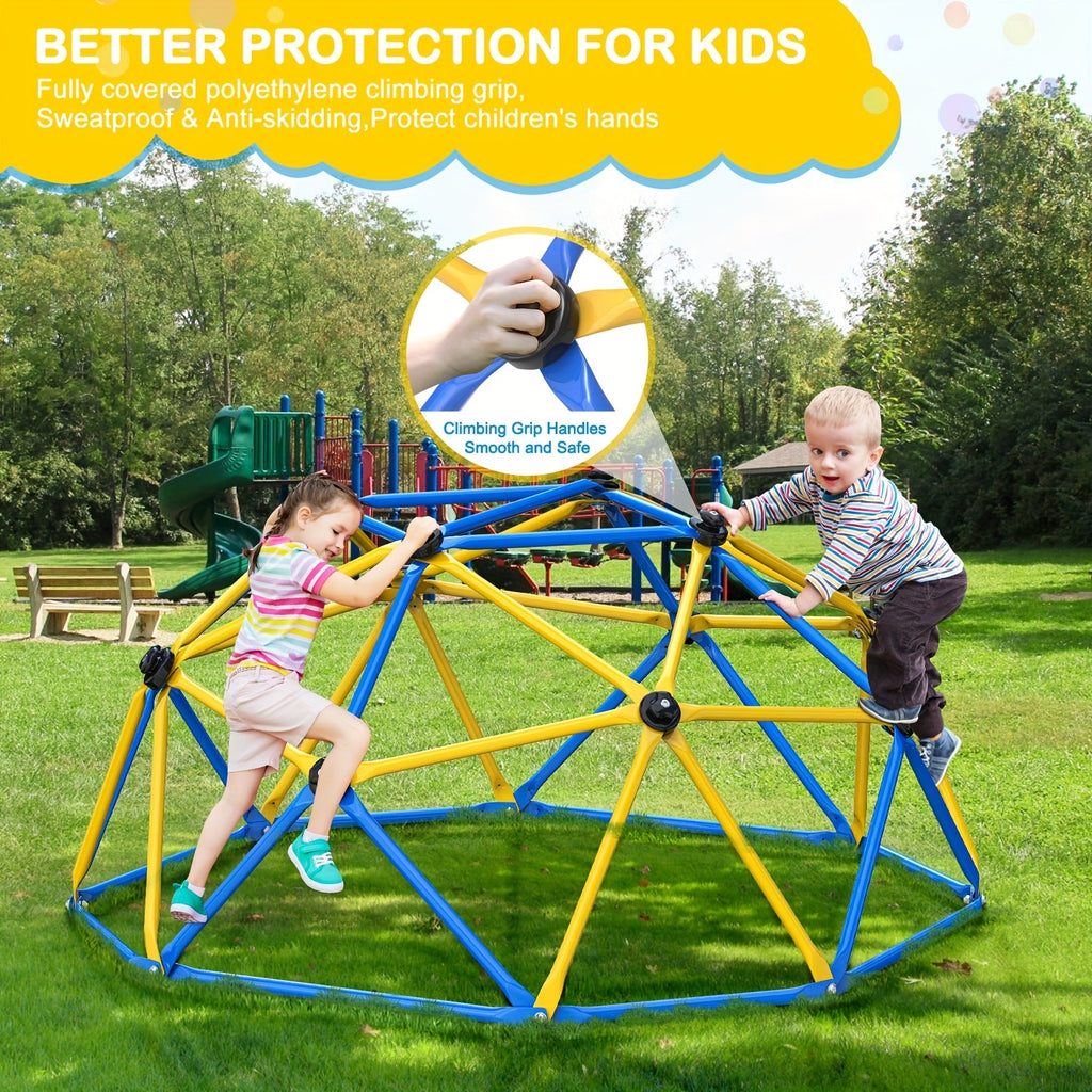 6-Foot Outdoor Kids Climbing Dome Backyard Jungle Gym with Stainless Steel Frame Weather-Resistant 600 Lbs Capacity Safe Activity Center Gift for Boys Girls Ages 3 to 10 Years Yellow Blue