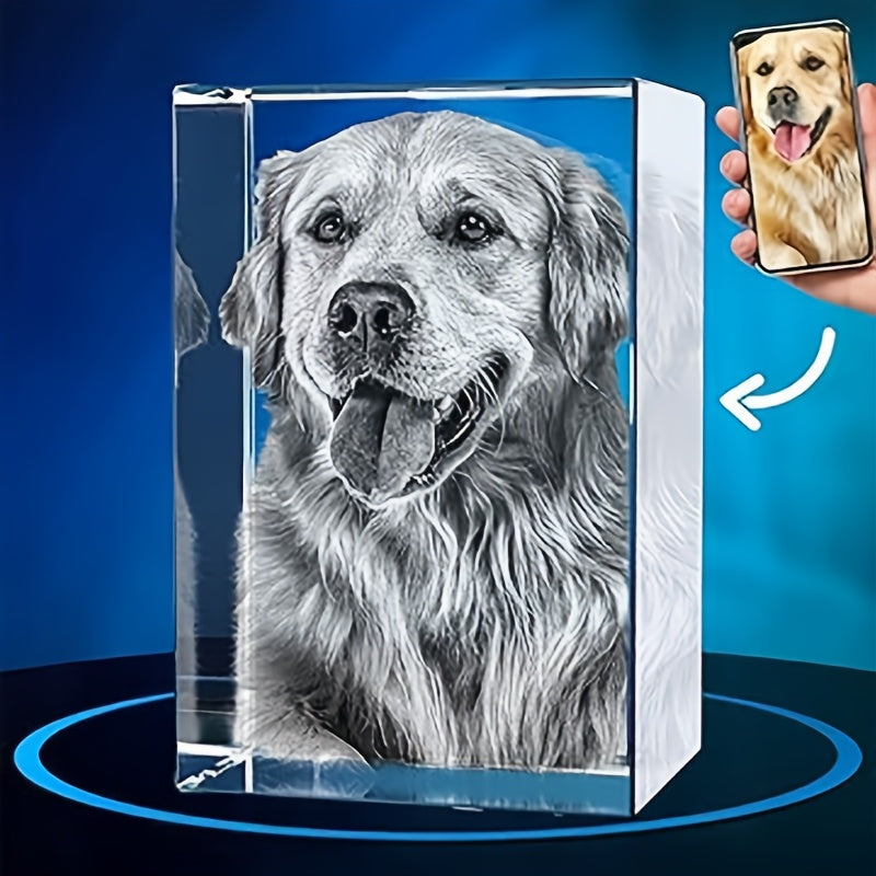 Personalized Pet Photo Crystal Ornament 3D Inner Laser Carving - Custom Cat & Dog Photo Keepsake, Commemorative Crystal Gift for Holiday, Anniversary & Christmas, 3 Shapes (Octagon/Cube/Rhombus)