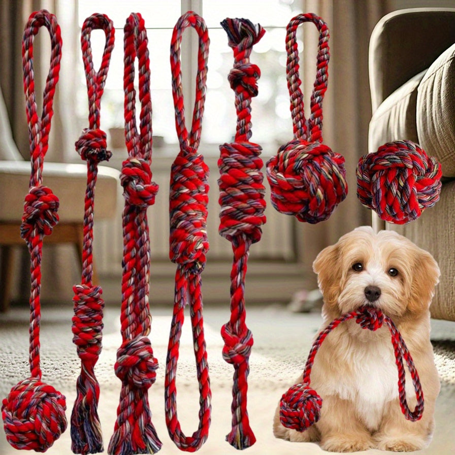 7-Piece Dog Rope Knot Chew Toy Set – Durable Interactive Tug & Teeth Cleaning Rope Toys for Small, Medium & Large Dogs, Indoor & Outdoor Training Play Set for Puppies and Adult Dogs