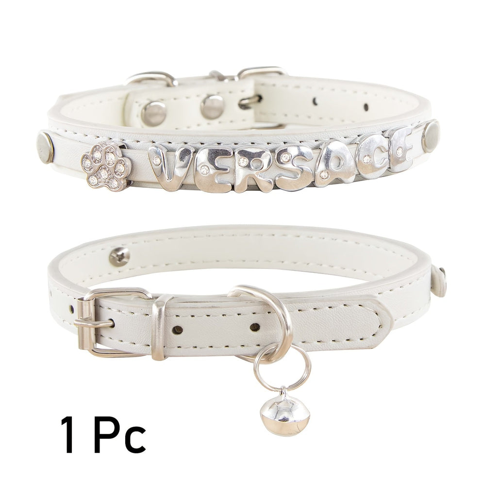Personalized Faux Leather Cat & Dog Collar with Pendant Tag, Customized ID Collar for Small & Medium Dogs and Cats, Adjustable Pet Collar with Exquisite Charm Decoration, 11 Colors XS to M