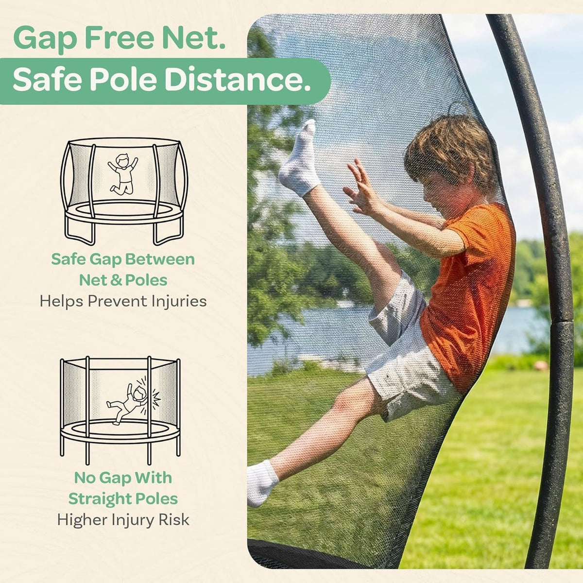 JoyBerri Outdoor Trampoline with Enclosure Net - 8FT to 16FT Backyard Trampoline for Kids & Adults, Heavy Duty Anti-Rust Frame, LED Lights, Sprinkler & Ladder Included | Family Fitness Fun Gift