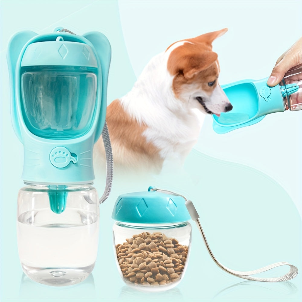 Portable Dog Water Bottle with Food Container - 2-in-1 Outdoor Pet Water Dispenser for Walking Hiking Travel, Leak-Proof Puppy Water Bottle for Dogs & Cats